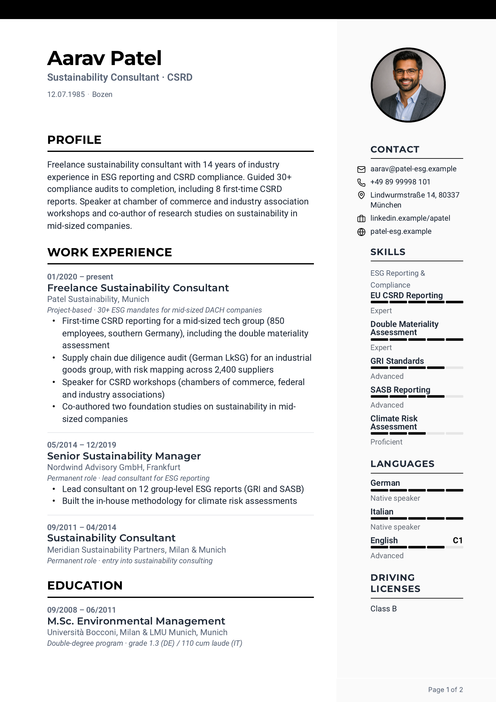 CV in the “Simple” layout