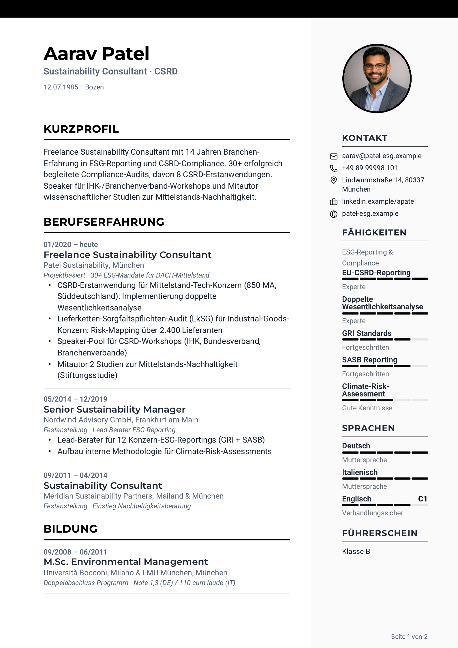 Lebenslauf im Layout „Schlicht“