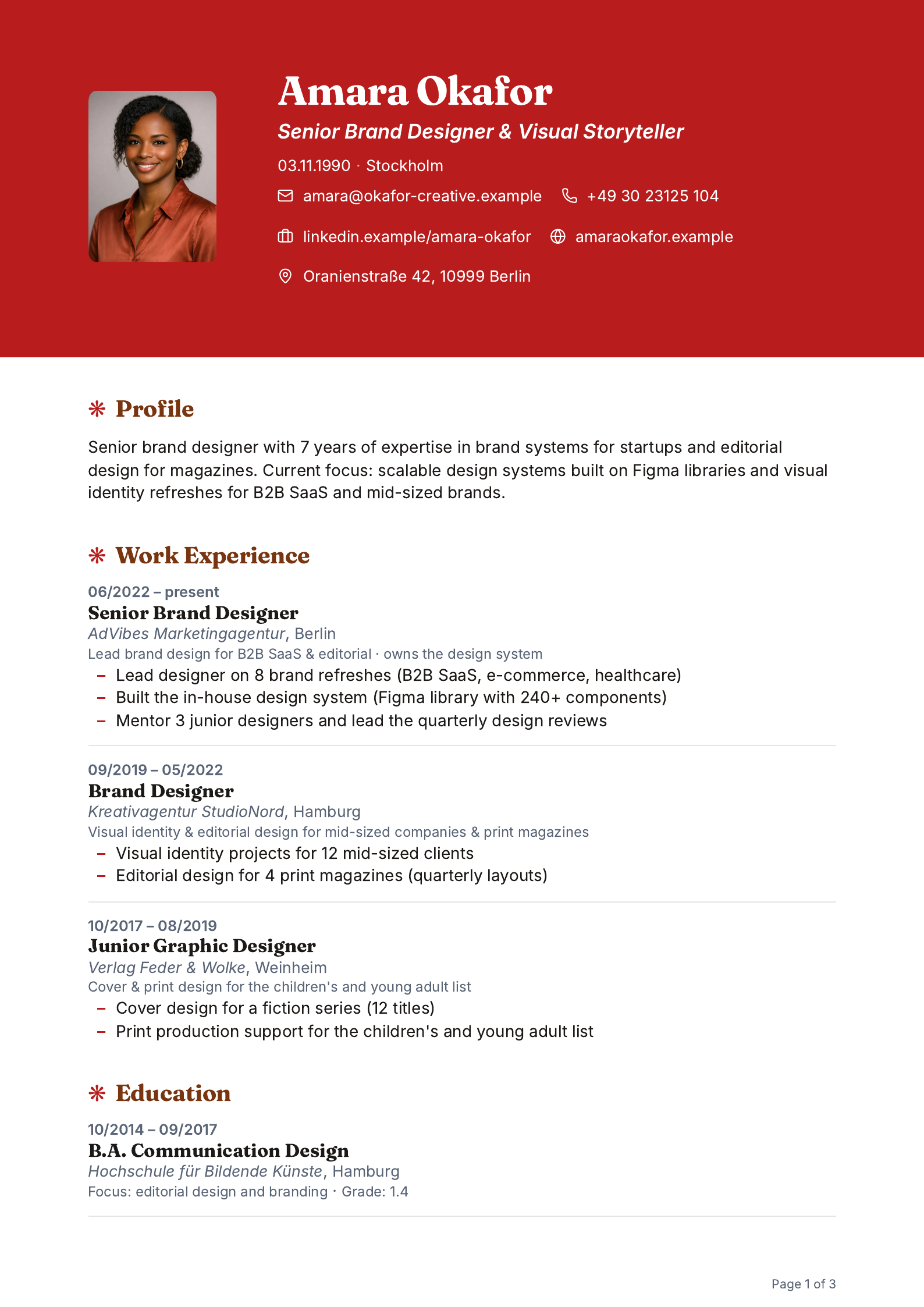 CV in the “Bold” layout