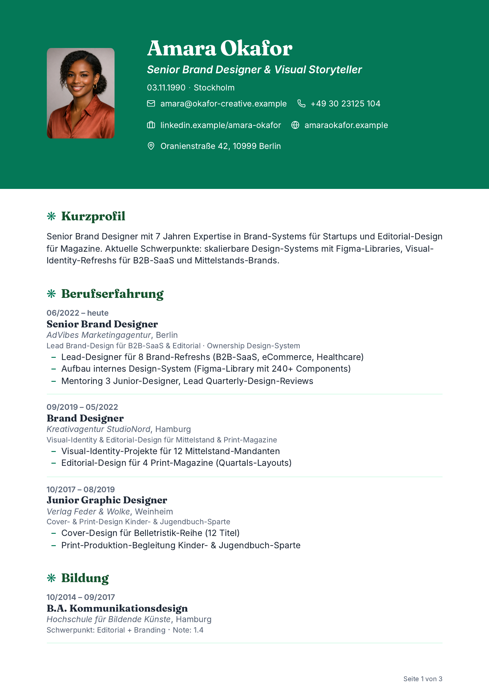 Lebenslauf im Layout „Frisch“