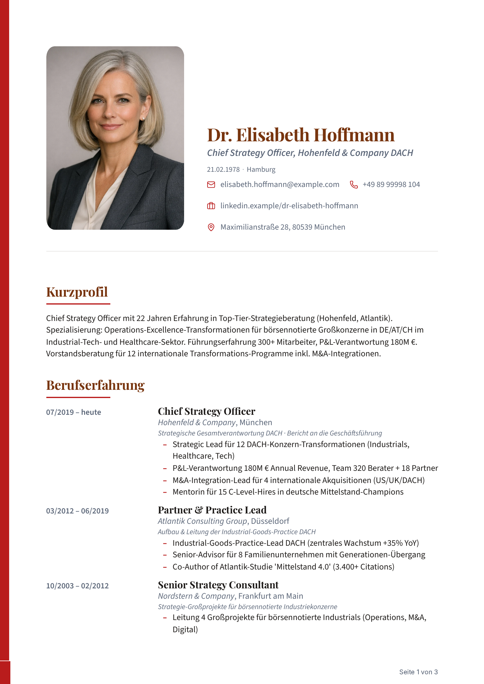 Lebenslauf im Layout „Selbstbewusst“