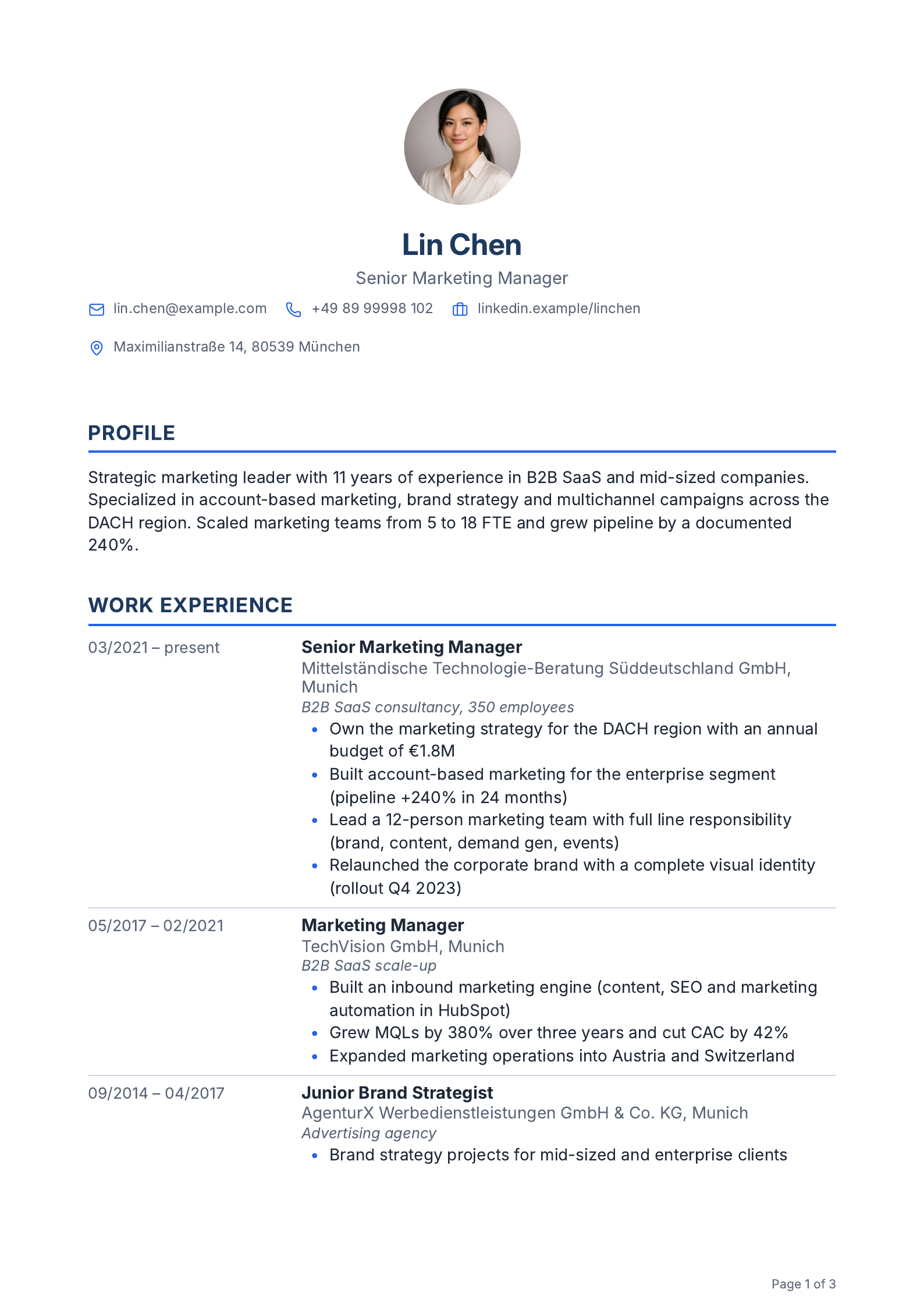 CV in the “Balanced” layout