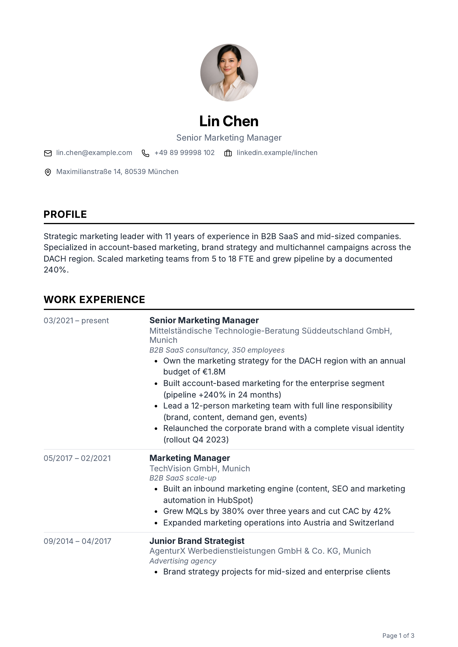 CV in the “Clear” layout