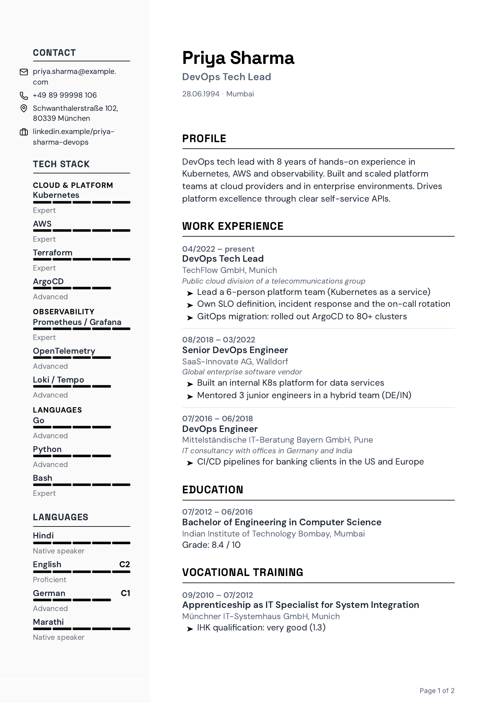CV in the “Neutral” layout