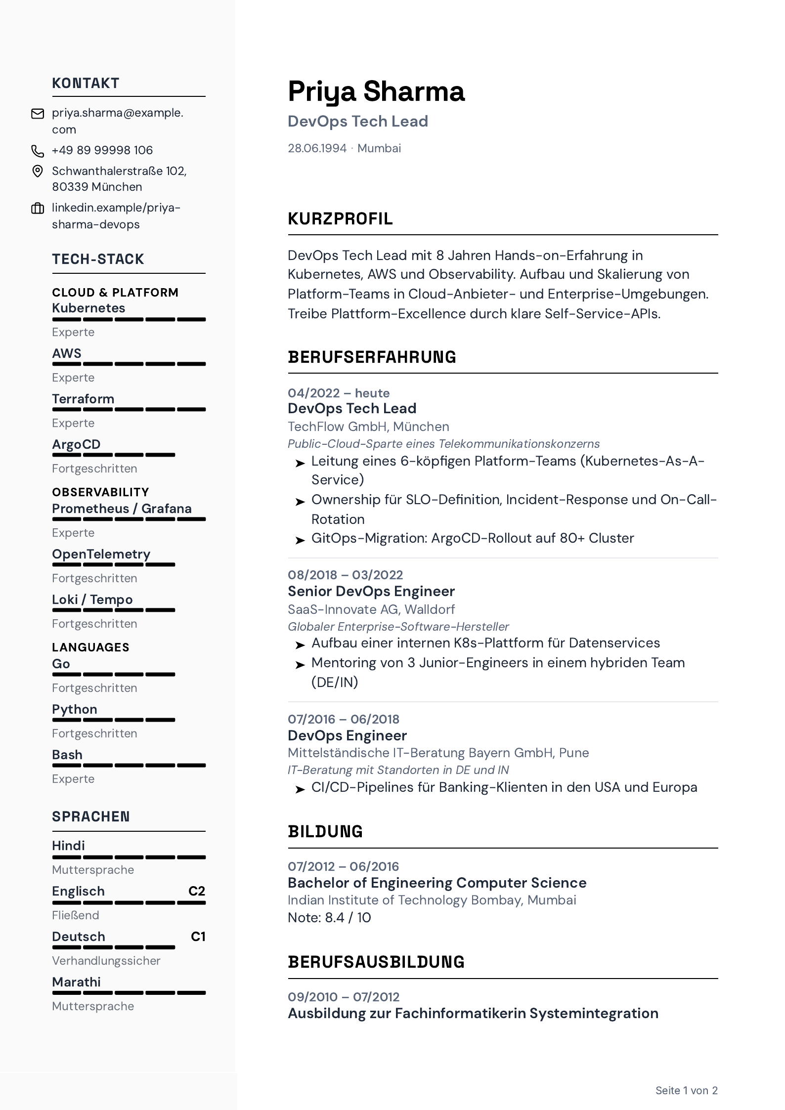 Lebenslauf im Layout „Sachlich“